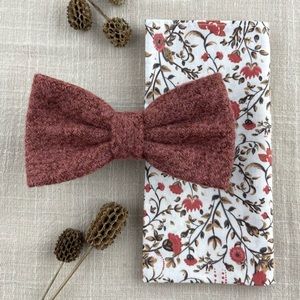Men’s Burnt Orange Tweed Bow Tie & Desert Floral Pocket Square Set